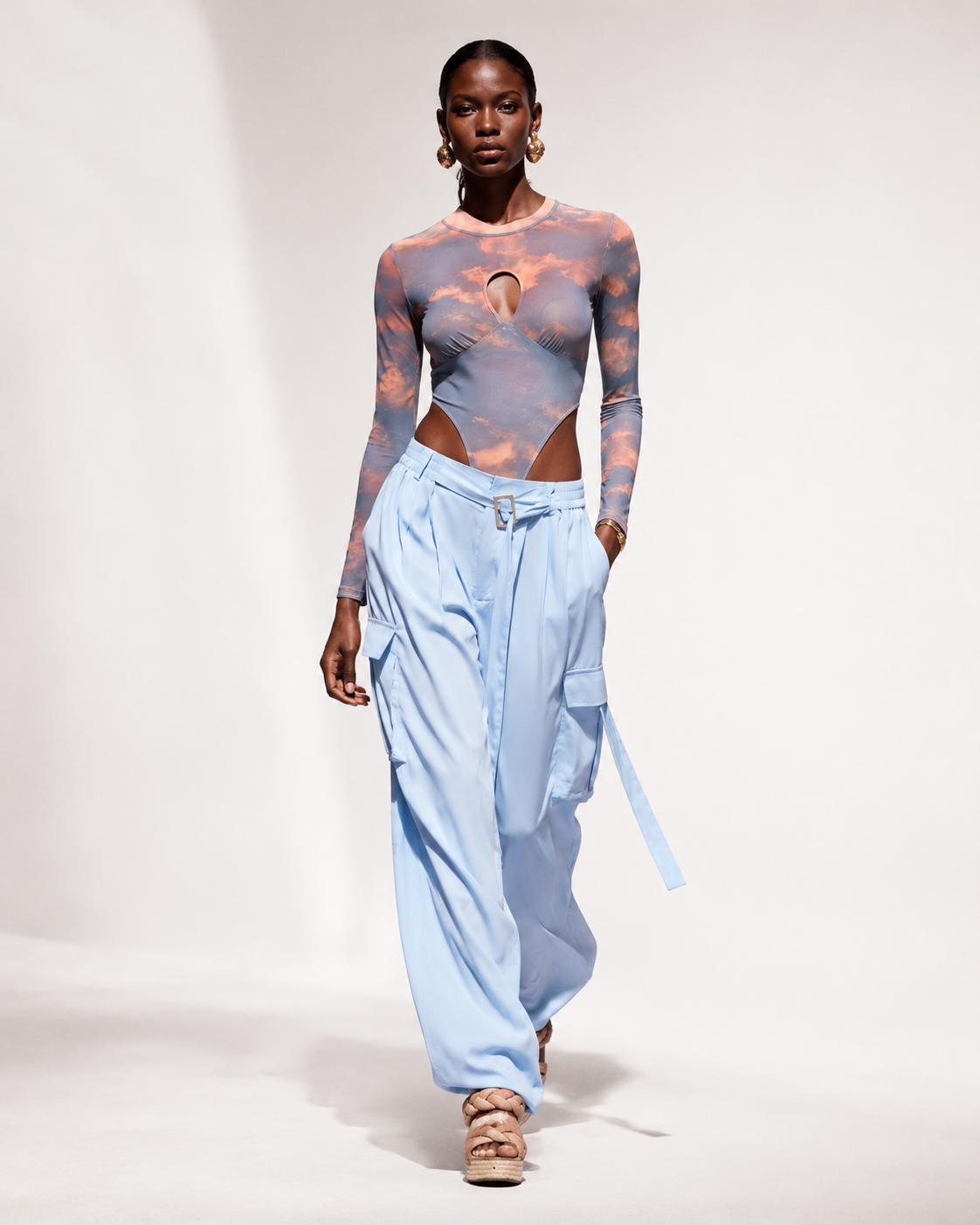 OCEAN BREEZE SET (Sunset Mesh Bodysuit & Chiffon Pants)