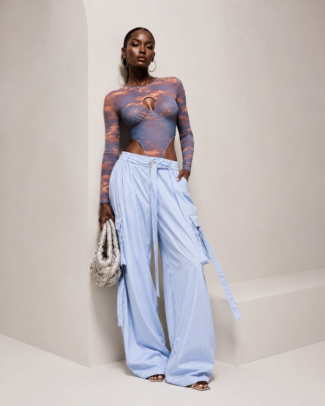 OCEAN BREEZE SET (Sunset Mesh Bodysuit & Chiffon Pants)
