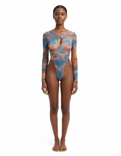 OCEAN BREEZE SET (Sunset Mesh Bodysuit & Chiffon Pants)